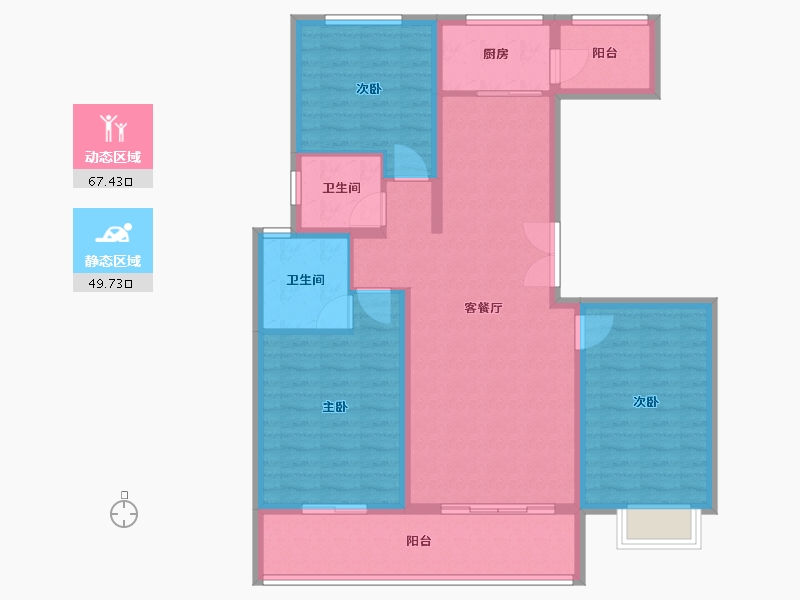 山西省-临汾市-中铁·富丽-105.30-户型库-动静分区