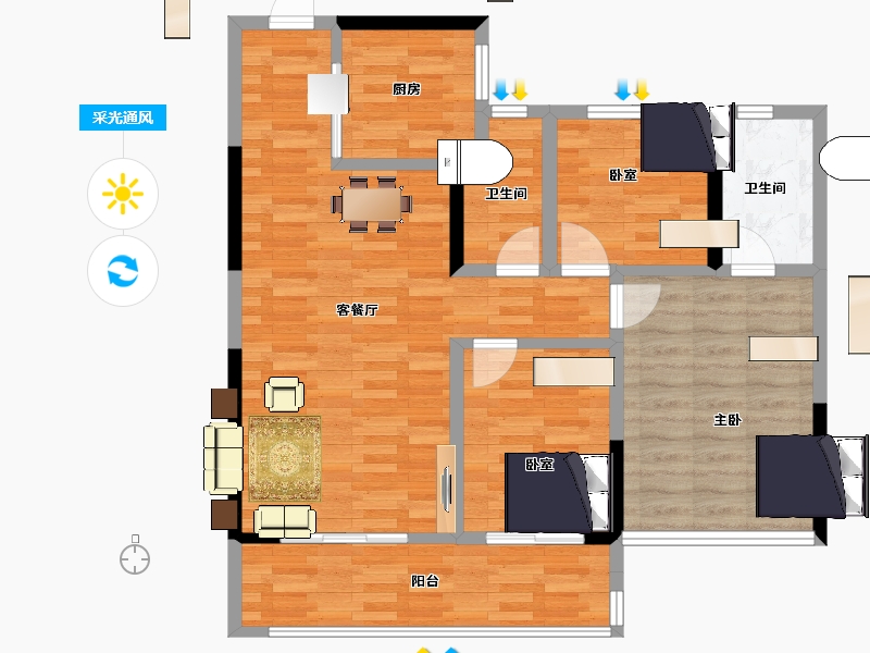 江苏省-南京市-长江悦府-87.99-户型库-采光通风