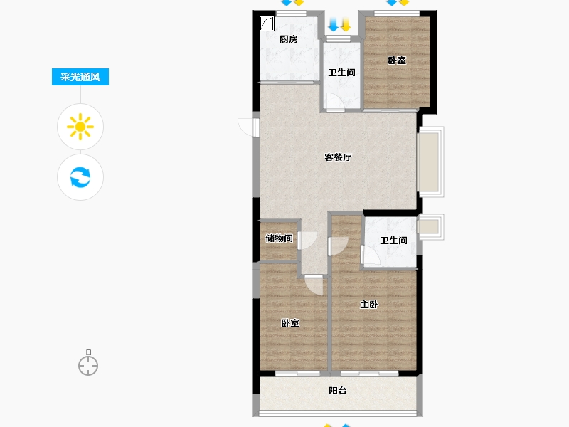 浙江省-宁波市-绿城·通山未来社区-95.35-户型库-采光通风