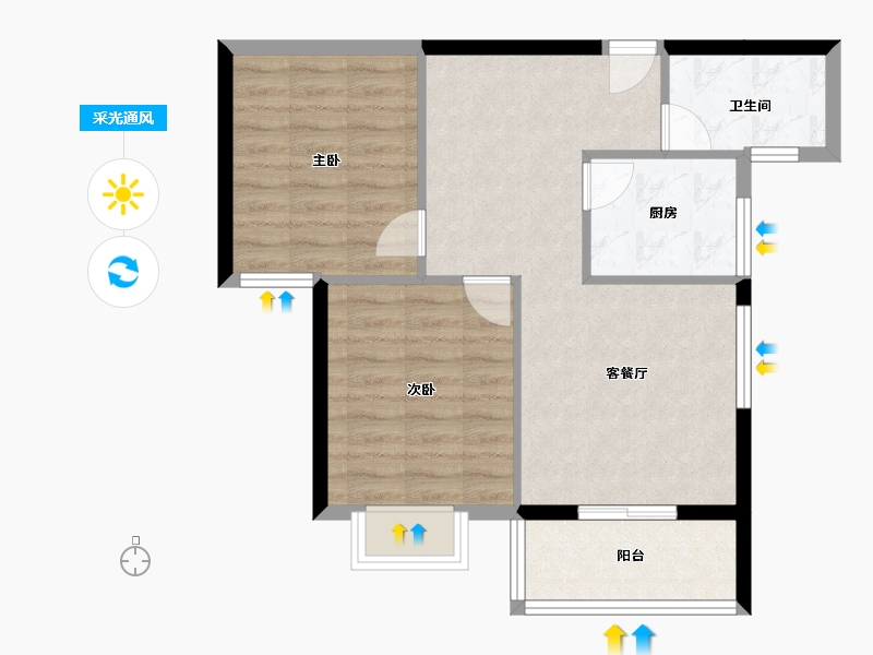 湖北省-十堰市-润扬华府-63.55-户型库-采光通风