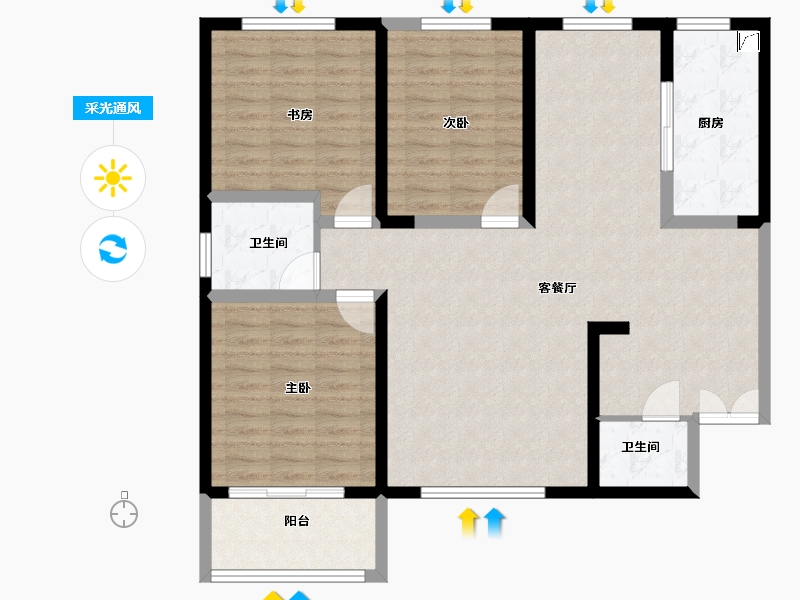 陕西省-咸阳市-秦建·东城丽景-112.00-户型库-采光通风