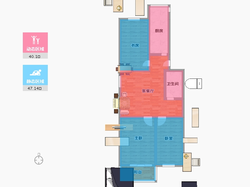 江苏省-南京市-宁工新寓—村-76.68-户型库-动静分区