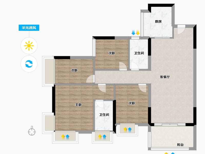 广东省-东莞市-水岸·君悦东方-90.40-户型库-采光通风