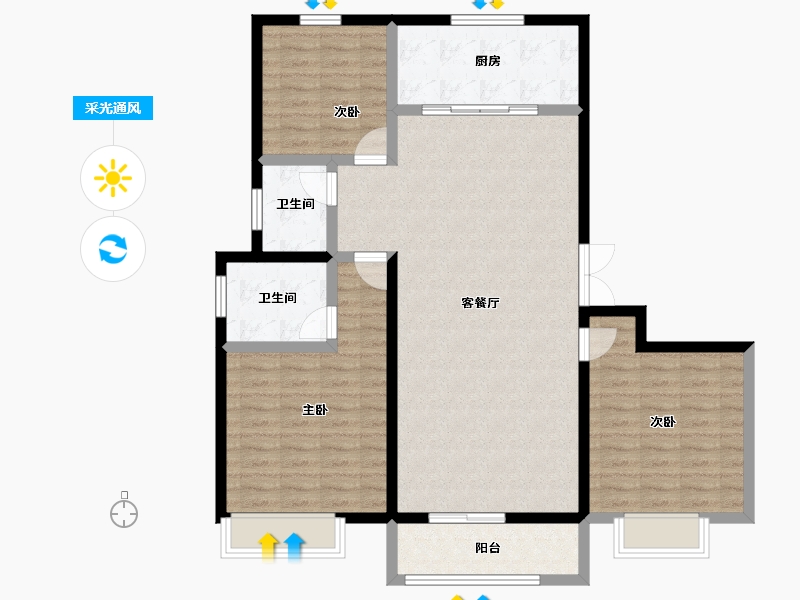 河北省-石家庄市-东胜紫御康城-111.32-户型库-采光通风