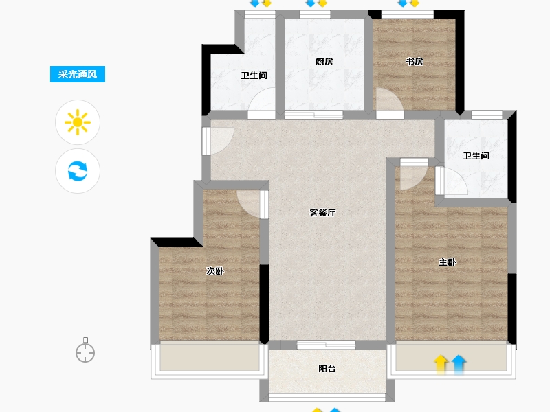 浙江省-杭州市-正荣鹤亭熙青府-73.16-户型库-采光通风