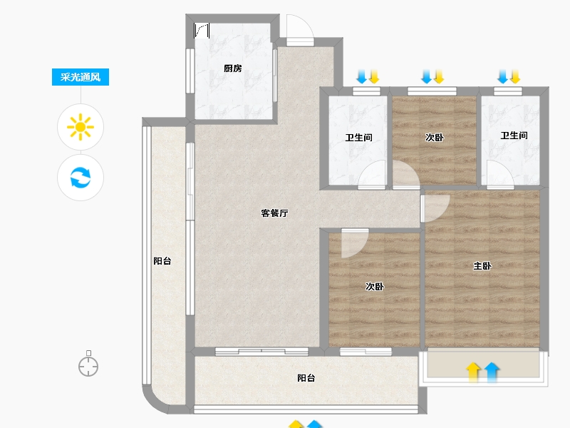 浙江省-嘉兴市-金茂上海之窗-88.07-户型库-采光通风