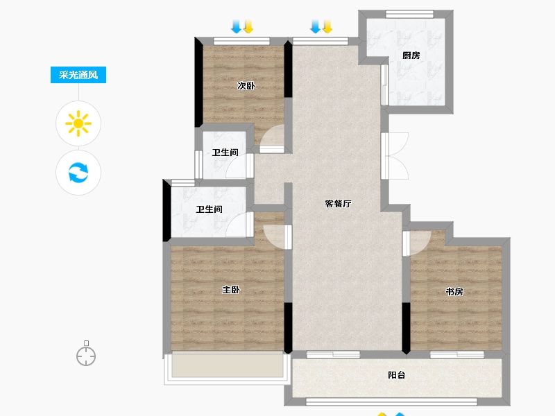 浙江省-杭州市-耦贤里-85.33-户型库-采光通风