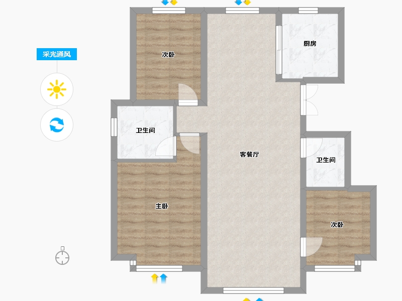 内蒙古自治区-鄂尔多斯市-东方斓郡-85.00-户型库-采光通风