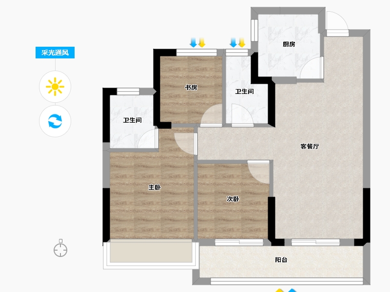 浙江省-嘉兴市-蓝城锦月园-65.74-户型库-采光通风