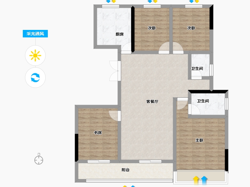 浙江省-杭州市-耦贤里-104.70-户型库-采光通风