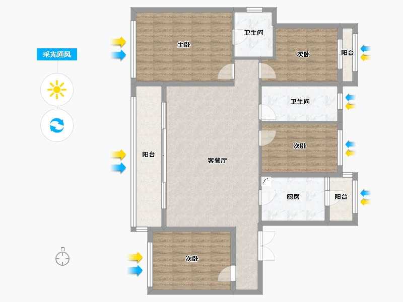 江苏省-扬州市-华纺·蜀冈锦宸-130.00-户型库-采光通风