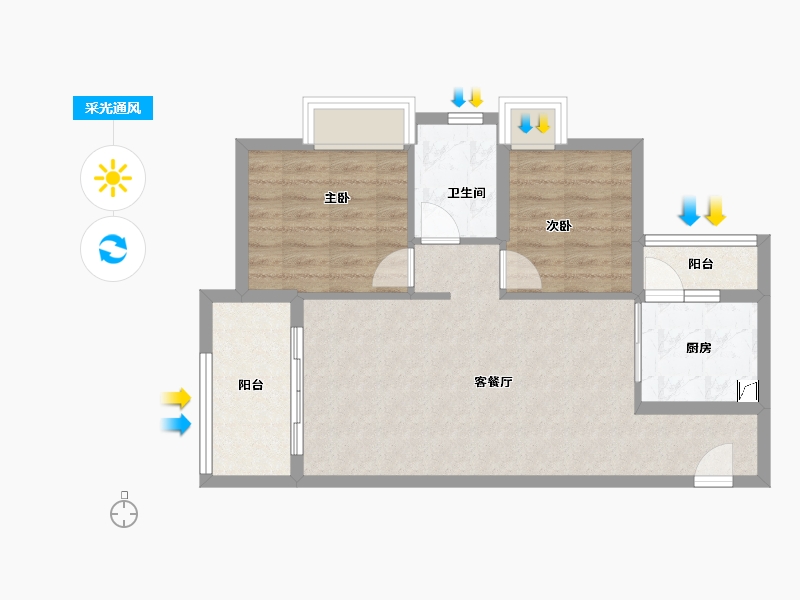 广东省-广州市-新世界·凯粤湾-64.49-户型库-采光通风