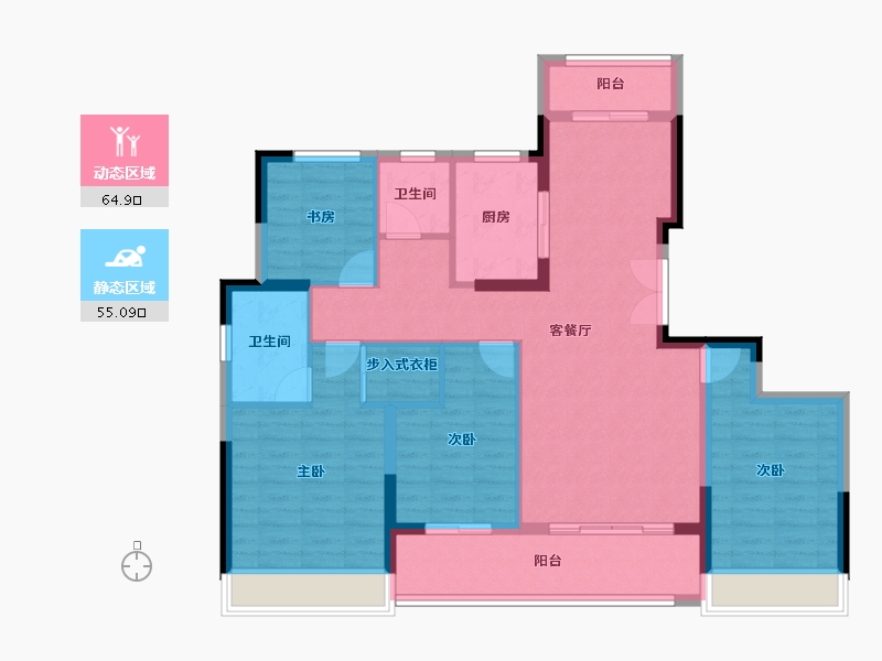 浙江省-嘉兴市-蓝城锦月园-107.88-户型库-动静分区