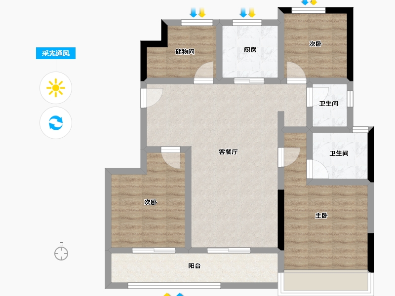 浙江省-杭州市-正荣鹤亭熙青府-89.35-户型库-采光通风