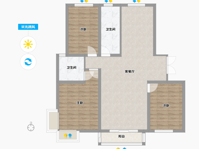 河北省-唐山市-观湖景园-127.54-户型库-采光通风