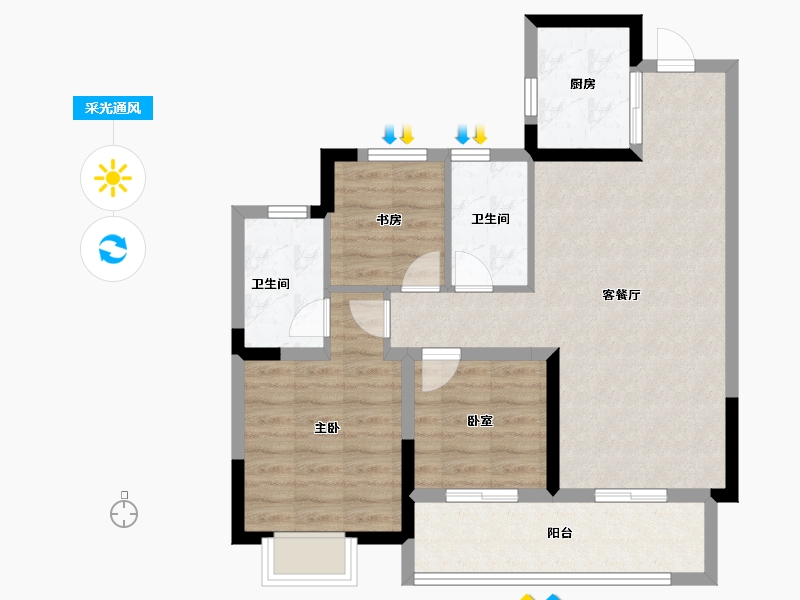 浙江省-宁波市-慧澜学府-76.00-户型库-采光通风