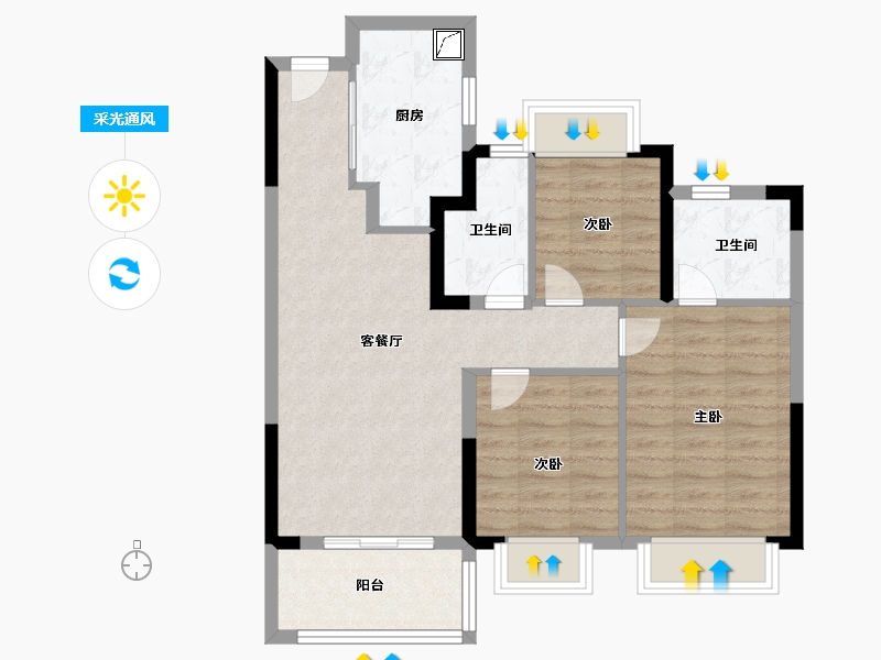 上海-上海市-中建玖海云天-74.40-户型库-采光通风