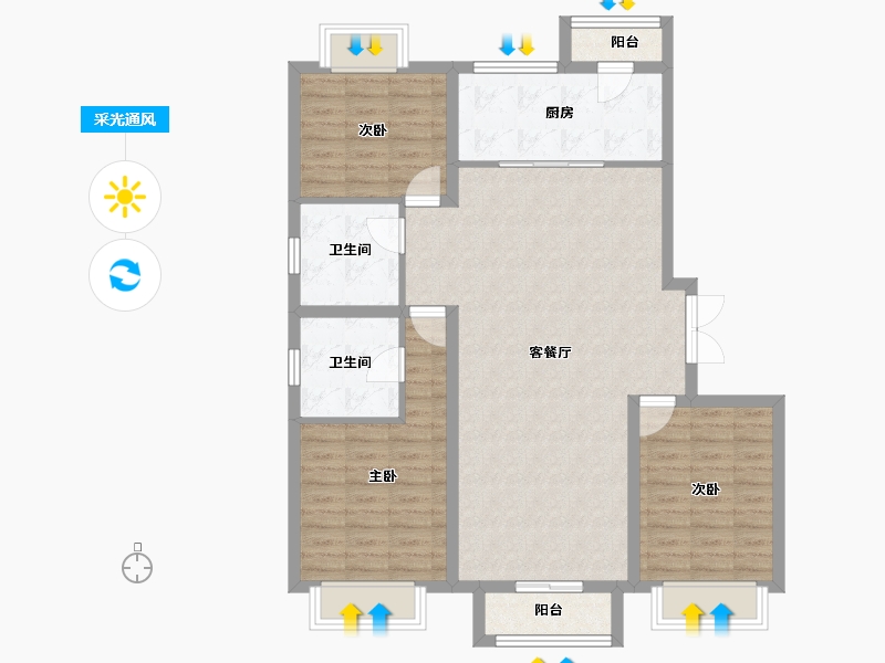 河北省-廊坊市-夏威夷蓝湾-101.14-户型库-采光通风