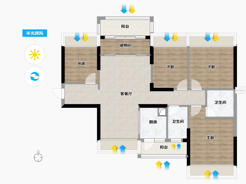 广东省-江门市-御锦世家花园-123.00-户型库-采光通风