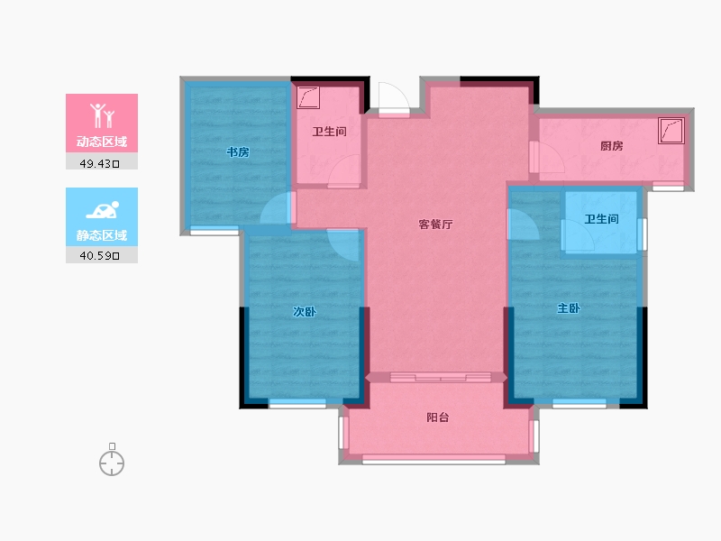 浙江省-温州市-沙垟华庭-84.74-户型库-动静分区