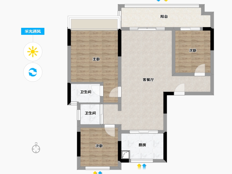 河南省-三门峡市-渑池碧桂园-90.00-户型库-采光通风