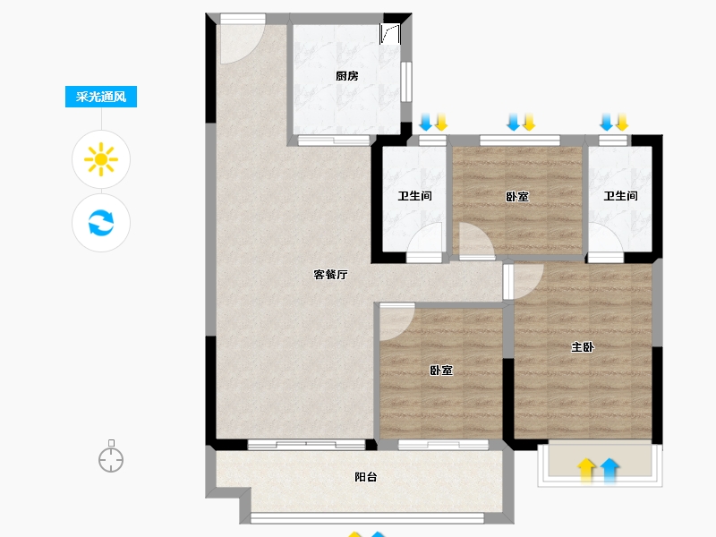 浙江省-湖州市-碧桂园云望里-85.36-户型库-采光通风