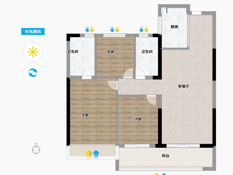 浙江省-杭州市-紫阅云宸里-88.00-户型库-采光通风