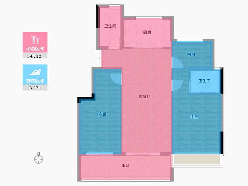 浙江省-杭州市-银昇·隐舟府-88.99-户型库-动静分区