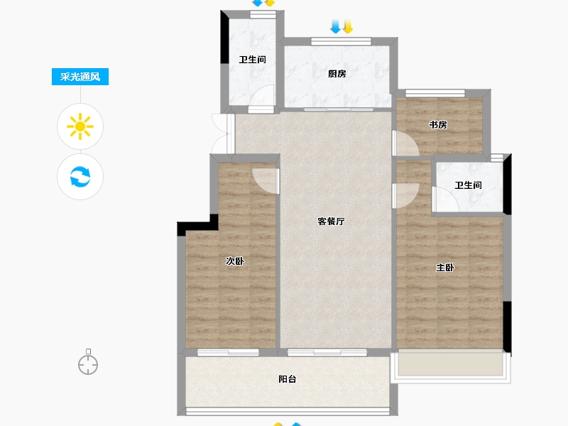 浙江省-杭州市-银昇·隐舟府-88.99-户型库-采光通风