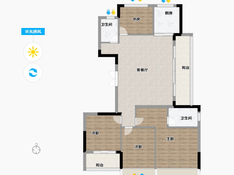 浙江省-杭州市-众安岚荷芸府-111.00-户型库-采光通风