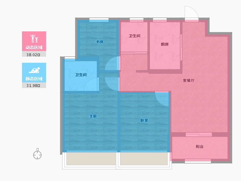 浙江省-杭州市-蓝城·春风里-62.25-户型库-动静分区