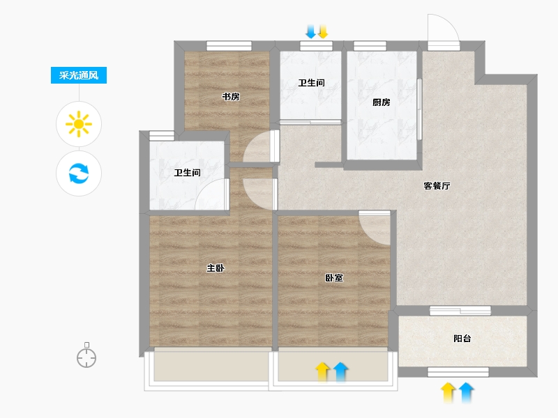 浙江省-杭州市-蓝城·春风里-62.25-户型库-采光通风