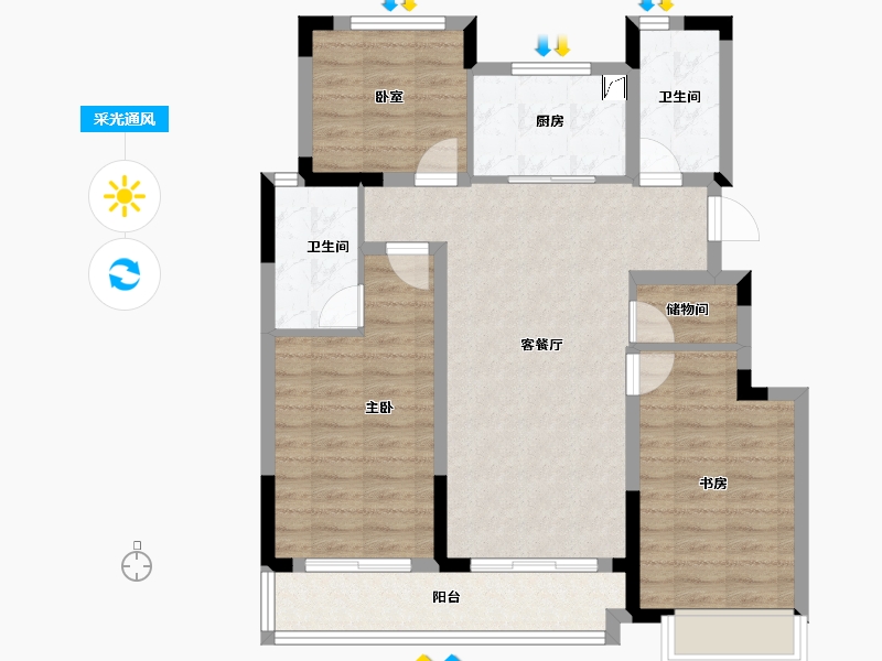 浙江省-湖州市-大家满园山色-88.75-户型库-采光通风