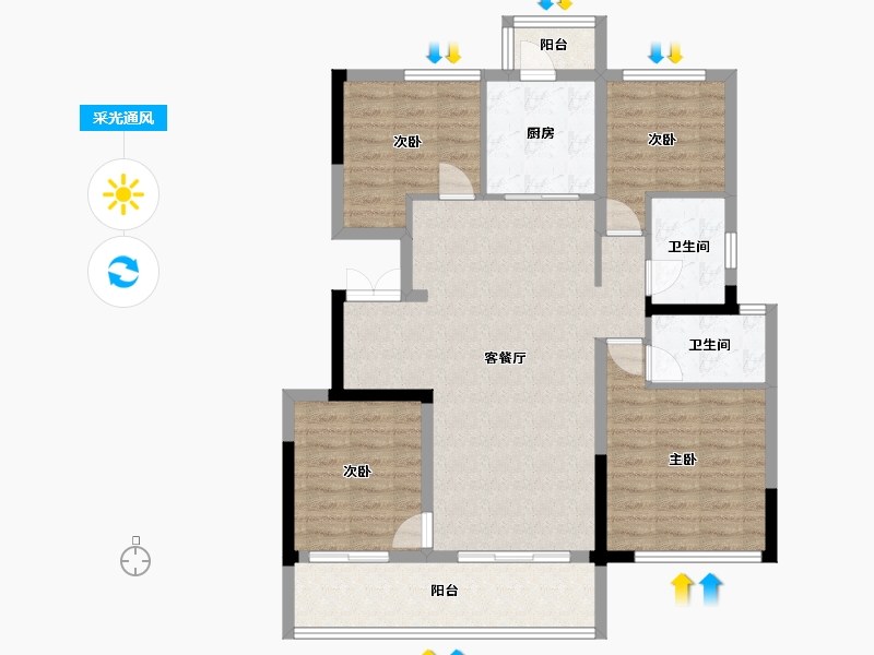 四川省-成都市-德信中鑫海邑城大院-102.87-户型库-采光通风