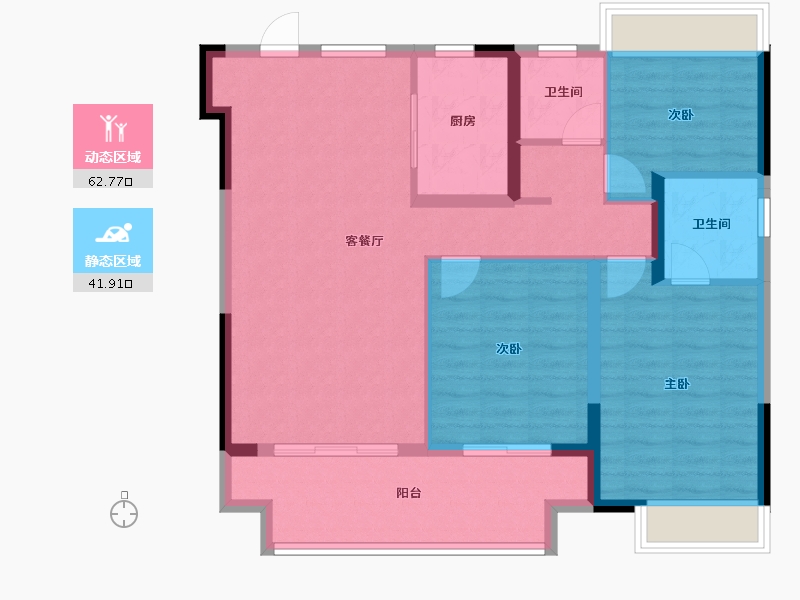 江苏省-淮安市-港龙东望府-94.41-户型库-动静分区