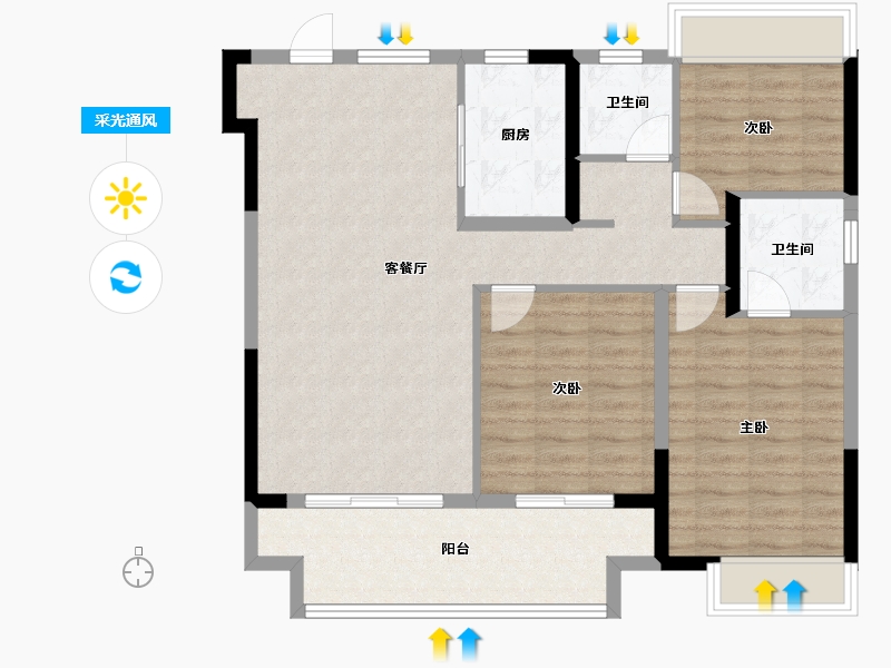 江苏省-淮安市-港龙东望府-94.41-户型库-采光通风