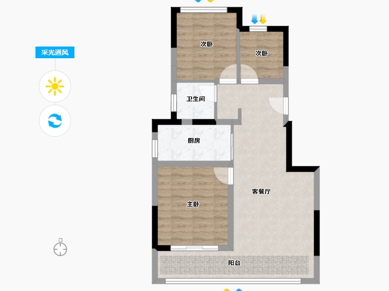 四川省-成都市-绿城桂语麓境-66.73-户型库-采光通风