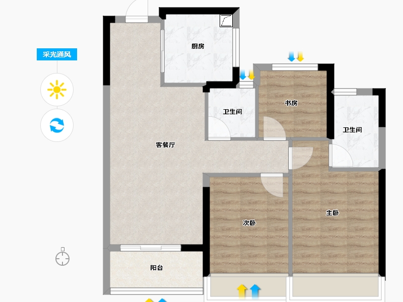 浙江省-杭州市-欣翠里-77.00-户型库-采光通风