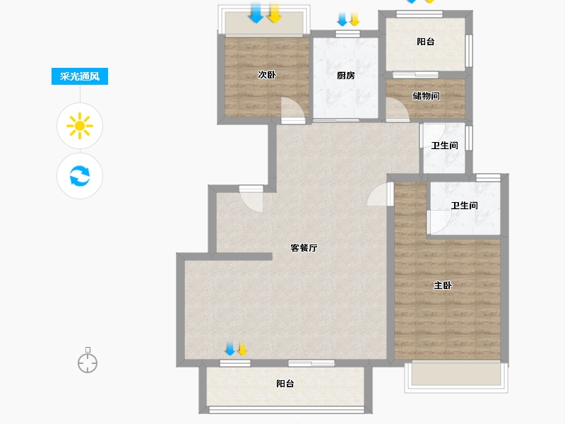 江苏省-苏州市-弘阳云筑-96.00-户型库-采光通风