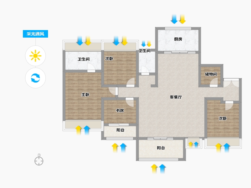 海南省-海口市-中海汇德里-135.71-户型库-采光通风