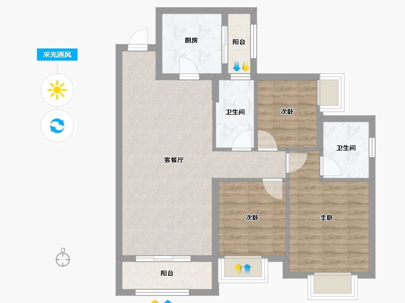 广东省-佛山市-恒大郦湖城-76.81-户型库-采光通风