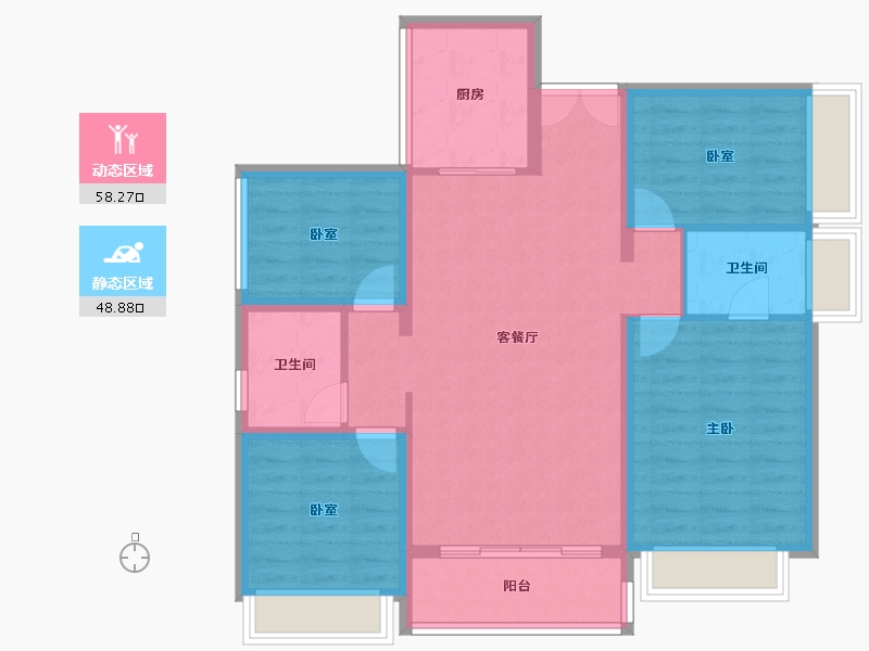 广东省-东莞市-粤港湾华堂里·3号-96.08-户型库-动静分区