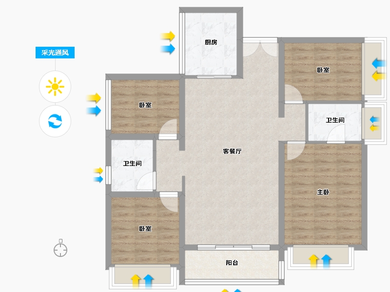 广东省-东莞市-粤港湾华堂里·3号-96.08-户型库-采光通风