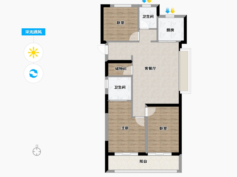 浙江省-宁波市-蓝城·兰香园-88.00-户型库-采光通风