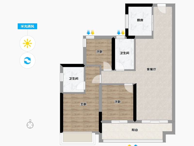 广东省-中山市-万科深业湾中新城-71.20-户型库-采光通风