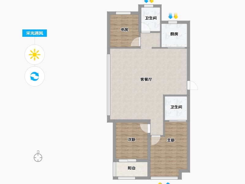 浙江省-杭州市-蓝城·春风里-85.45-户型库-采光通风