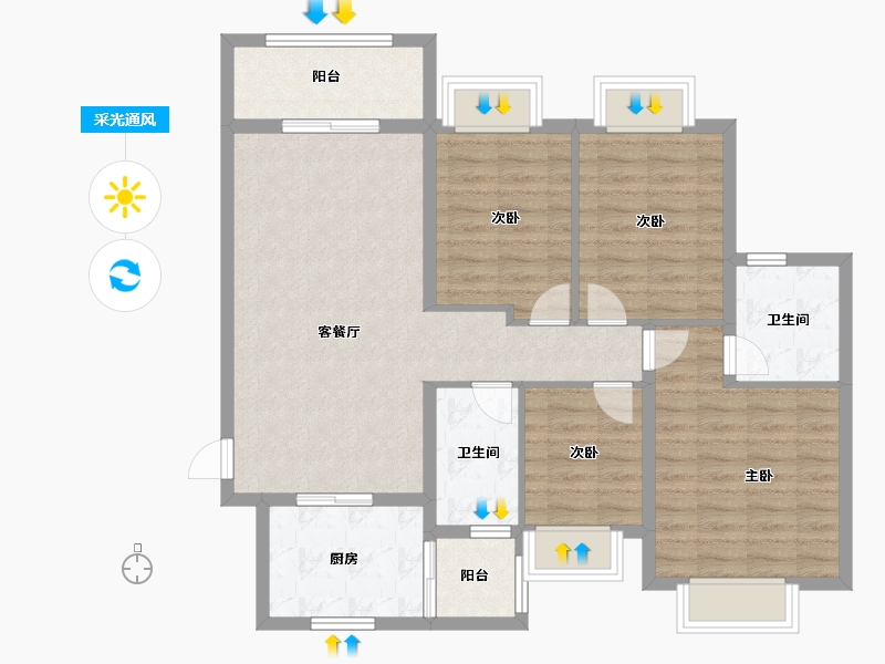 广东省-佛山市-恒大郦湖城-96.81-户型库-采光通风