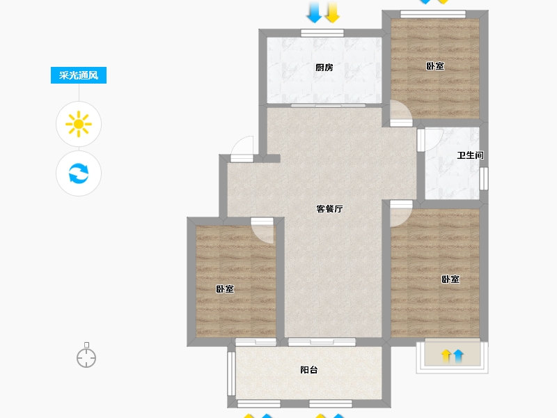 山东省-威海市-宏达锦云里-76.00-户型库-采光通风