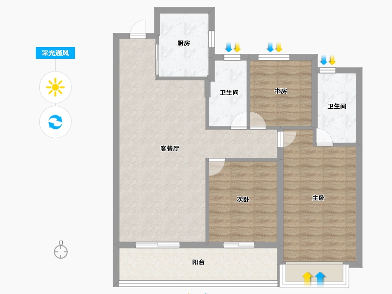 浙江省-杭州市-大家中天云翠金澜府-88.00-户型库-采光通风