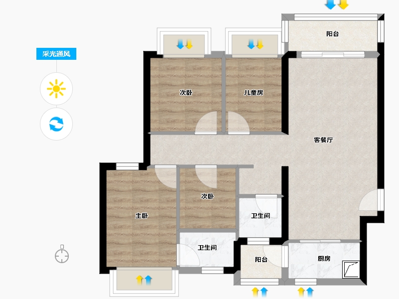 广东省-惠州市-恒大翡翠华府-75.26-户型库-采光通风